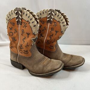 Ariat Kid's Pete Western Boots Size 2 style 10015393 leather suede orange tan